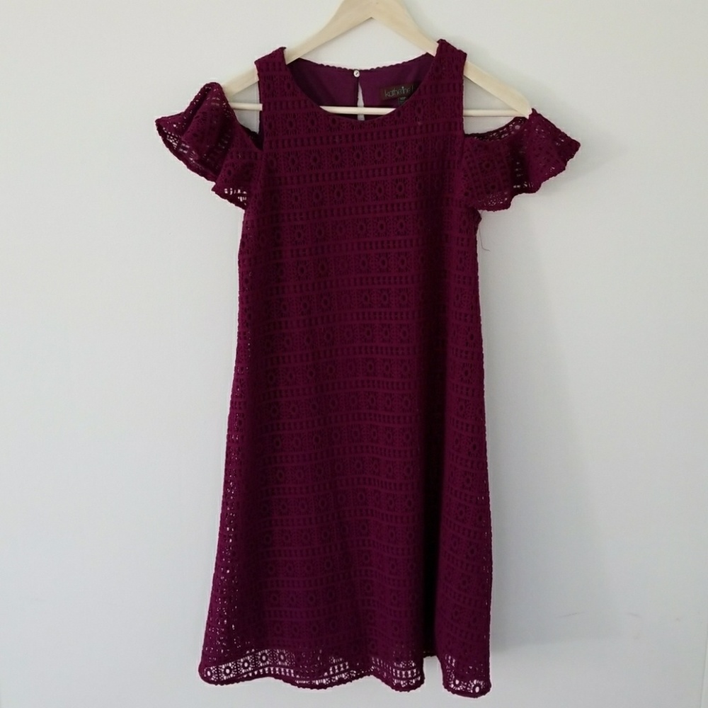 Purple cold shoulder swing dress